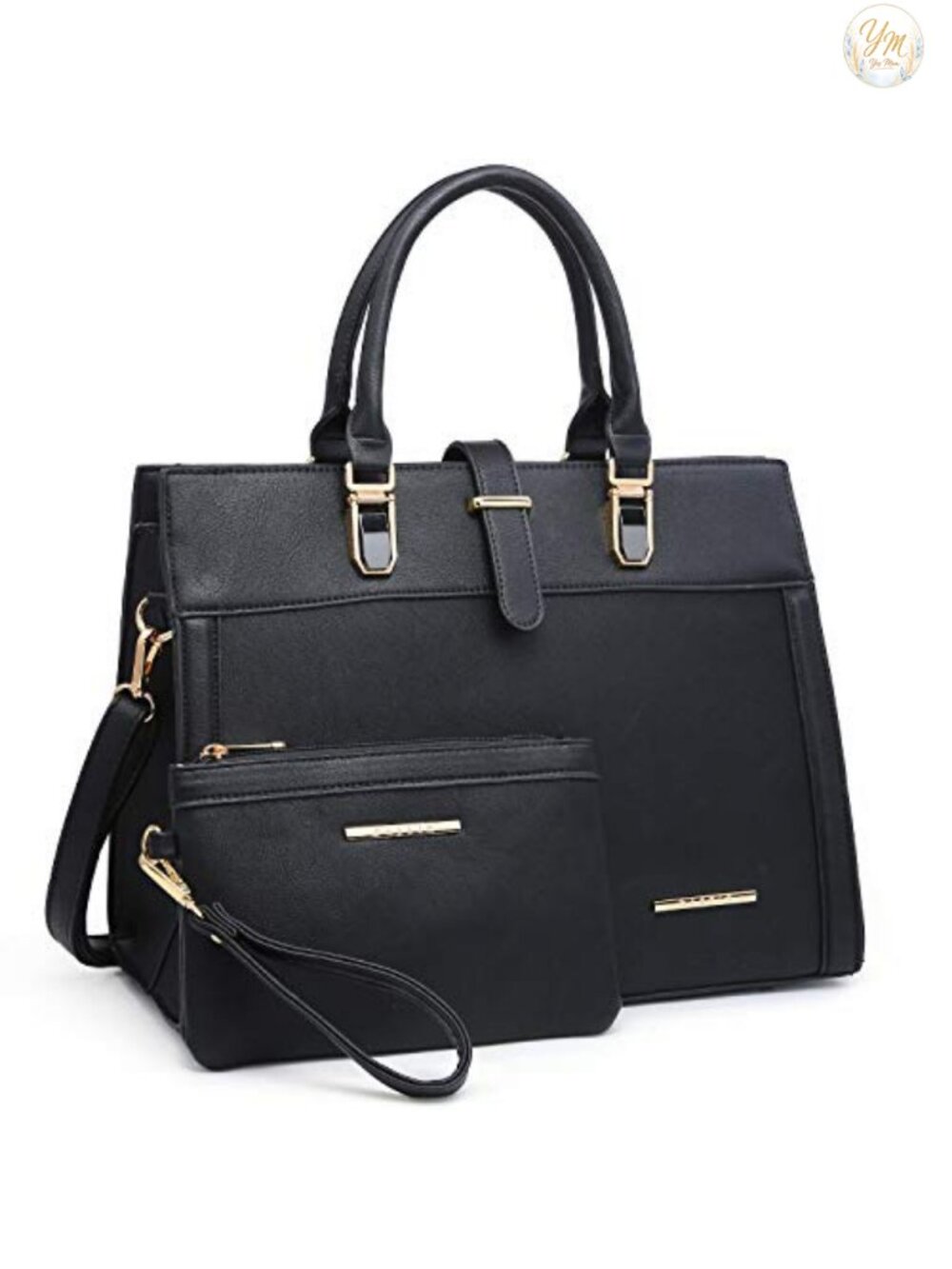 Women's Vegan Leather Satchel Tote Bag with Matching Wristlet Work Purse